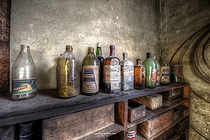 Bottles on a rack